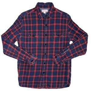 Wallace Barnes JCrew Long Sleeve Red Blue Plaid Flannel Button Shirt Mens Medium